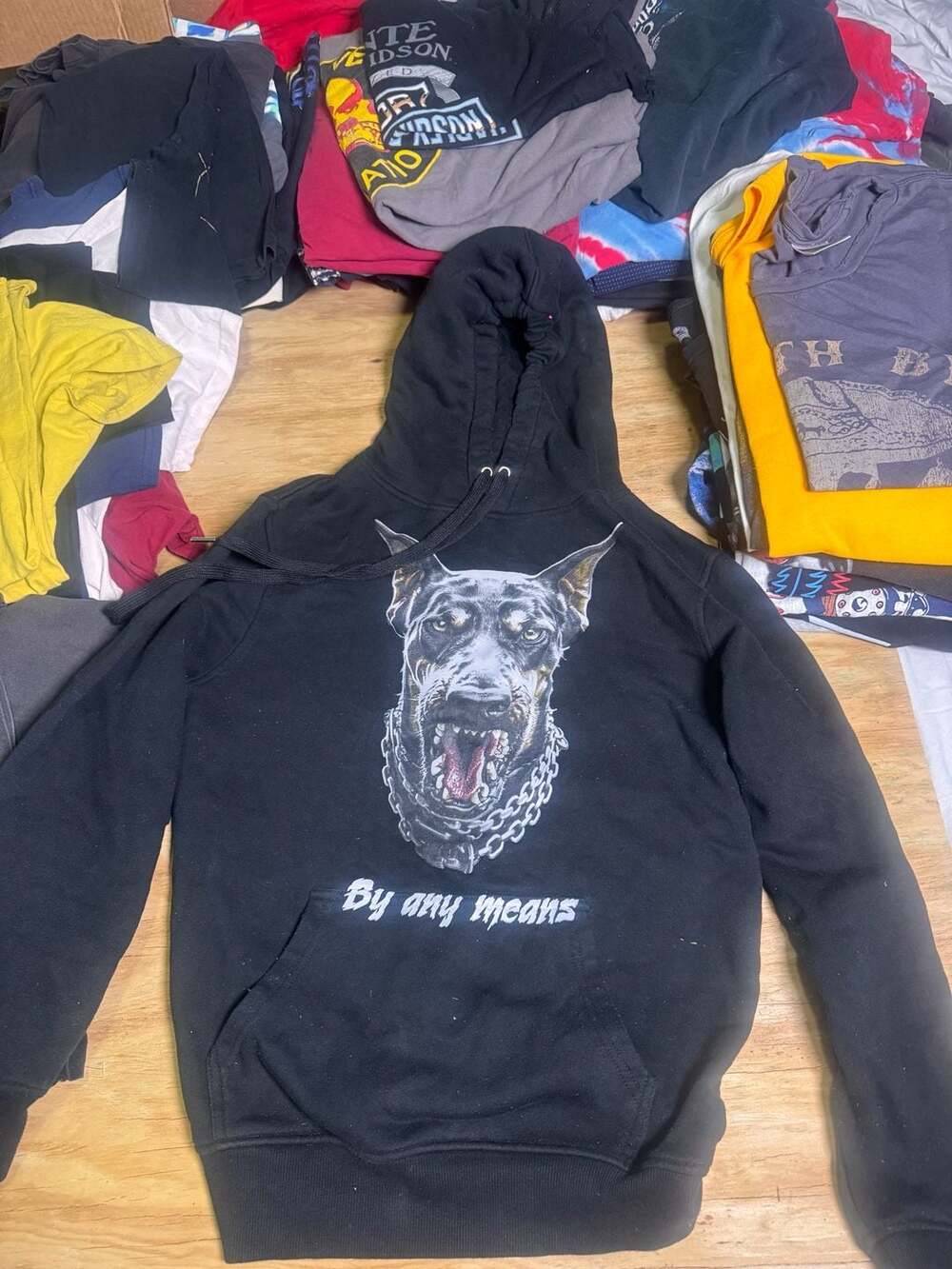 3Forty Premium Knitwear Black Doberman 'By Any Means' Graphic Hoodie